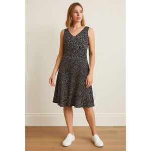 Coldwater Creek Black Polka Dot Silk Sleeveless Fit Flare Midi Dress Sz Petite 8